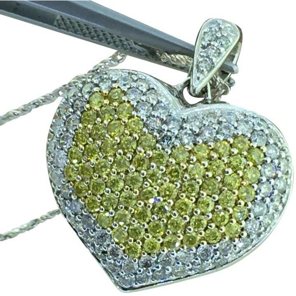 Diamond Puffed Heart 14k W Gold Pendant Necklace - Picture 1 of 7